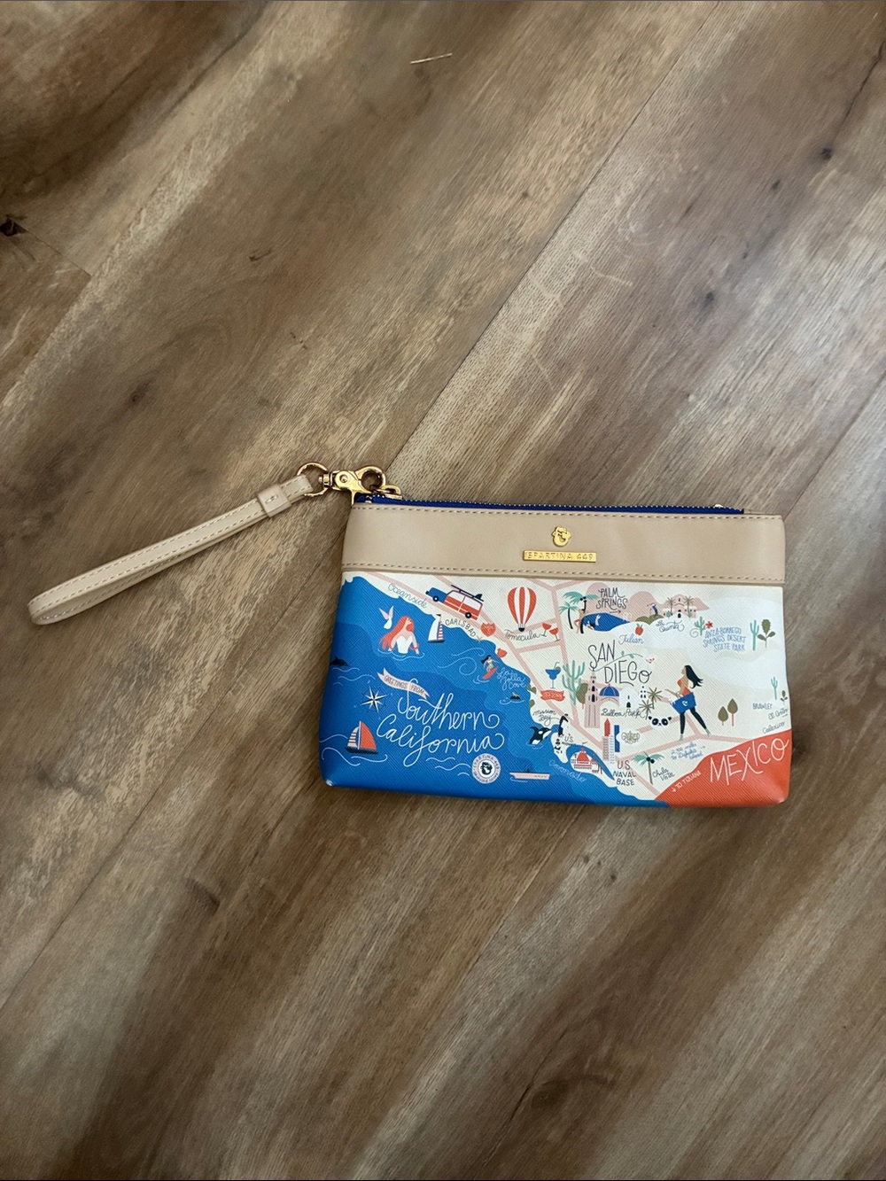 Spartina 449 Blue, Beige & Orange Southern California Map Wristlet